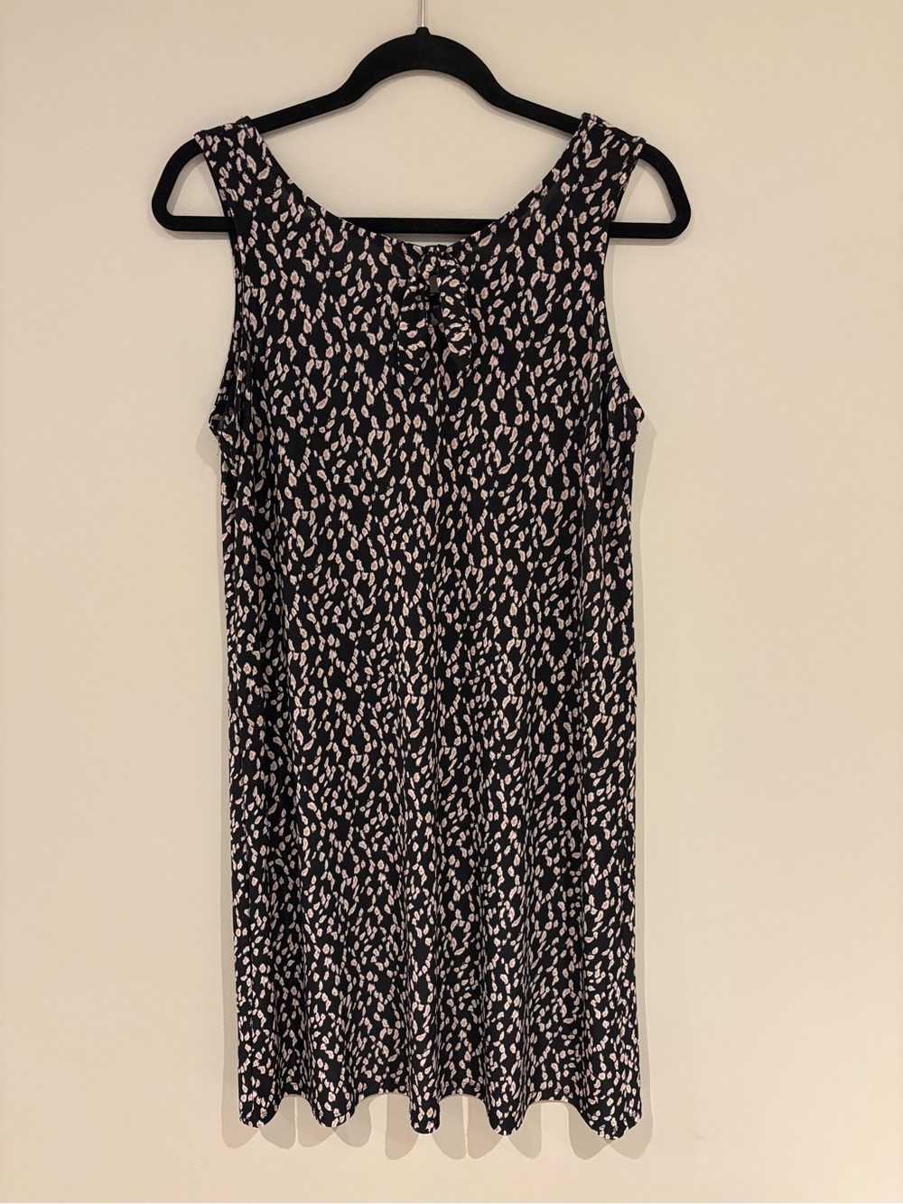 Black Sleeveless Mini Dress with Cream Abstract Print